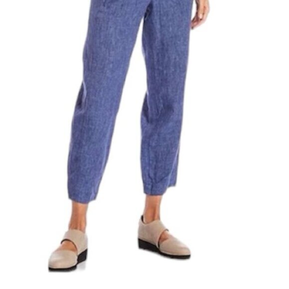 Eileen Fisher Linen Crop Side Zip Lantern Capri Pants Minimalist Wide Blue M P - Picture 2 of 14